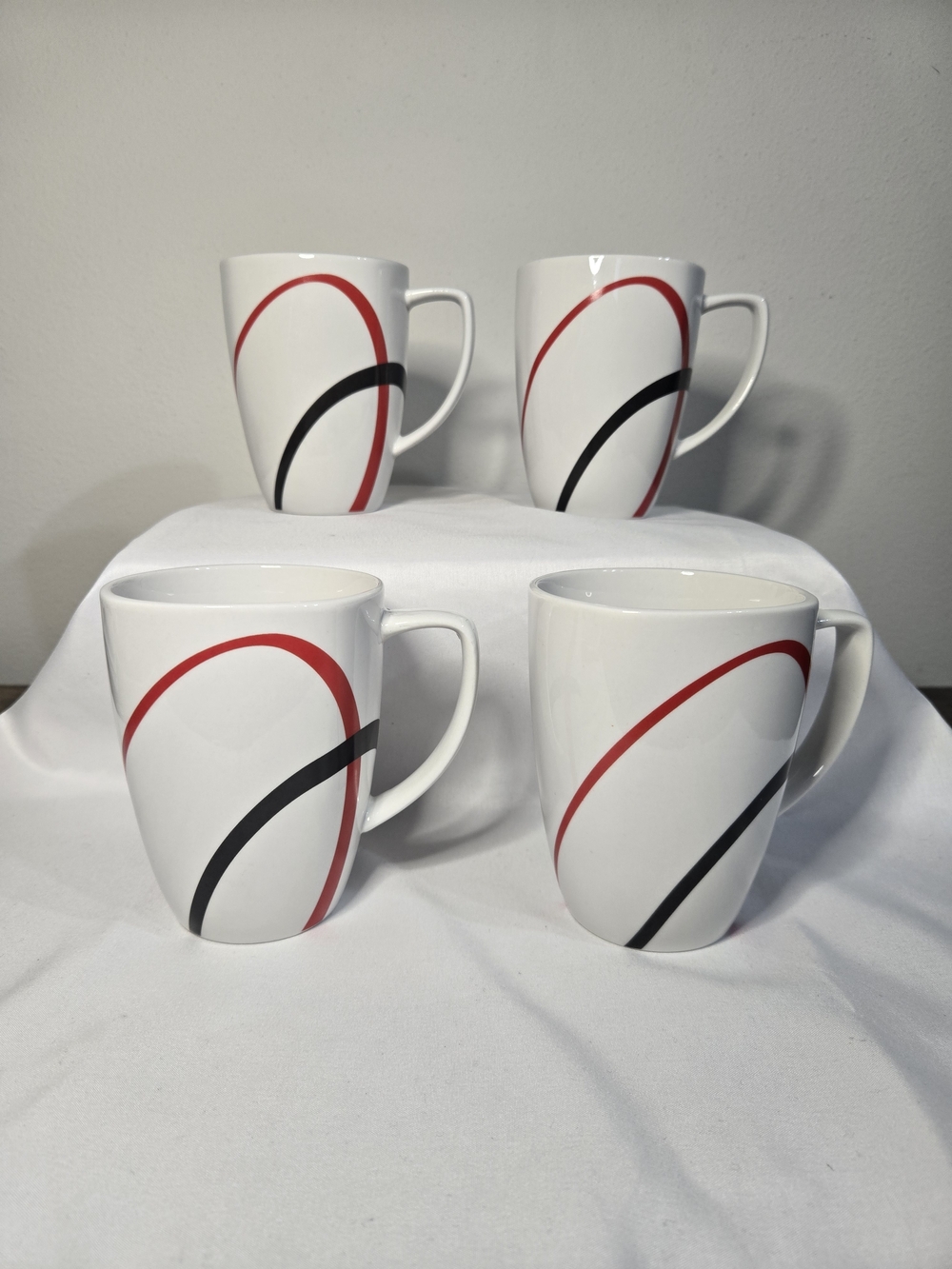 Corelle Coordinates Fine Line Mugs with Red and Black Swirl - Set of 4